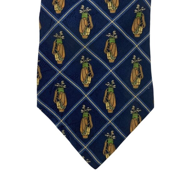 Vintage Tommy Hilfiger Mens Tie Golf Clubs Bag Navy Blue Imported Silk USA - Picture 2 of 4